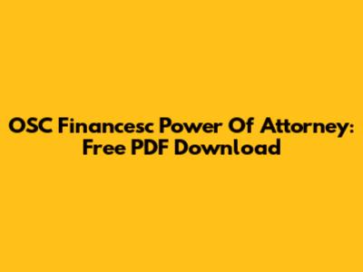 OSC Financesc Power Of Attorney: Free PDF Download